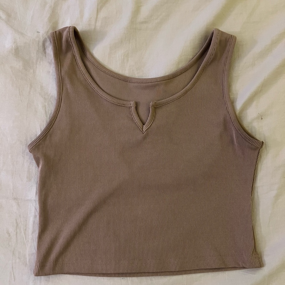 SHEIN Taupe Ribbed Crop Top